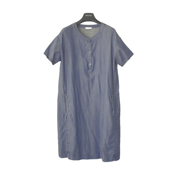 A7 Auth EILEEN FISHER Tencel & Organic Cotton Denim 1/4 Button Dress Size M - Picture 1 of 4